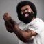 Placeholder: Muscular afroman with saber tooth teeth and muslim beard