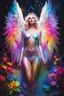 Placeholder: Gorgeous Photography Beautiful Woman as Angel with clothing abstracts flowers latex dressing painting art neons rainbow colors glowing in the dark and colorful details, light leaks