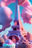 Placeholder: detailed Eiffel Tower made of cake frosting, cotton candy, ice cream, strong texture, extreme detail, octane render, intricate detail, 8K