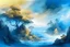 Placeholder: fantasy concept art stormy coast with golden trees, lineart, watercolour light soft monochromatic blue transparent
