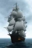 Placeholder: front view of a ship with a spider figurehead in stormy weather