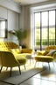Placeholder: интерьер кафе современный с мягкими желтыми стульями