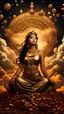 Placeholder: (((goddess lakshmi ,magic, explosion power,108 heavens))), masterpiece , portrait photography,dreamy,gold coins falling sky with crescent moon, celestial bodies, simplified, concept art by Lampu Kansanoh, (an Asian kombucha goddess) golden ,red, blue and black color scheme, billowing clouds, HD quality, art design garment printing.Cinematic lighting ,hyper detailed,1024K