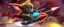 Placeholder: hairy macho gremlin teddy kobold living in a hi tech marvellous hot dog art graphics and gems on rocket with a mounted sling shot mega harpoon, heading for venus , background motion blur and smoke swirls