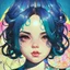 Placeholder: singer Melanie Martinez face, beautiful cyberpunk huge girl, hyperdetailed, illustration by Katsushika Hokusai, darkblue tones,