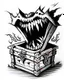 Placeholder: mimic treasure chest with teeth rpg art black and white sketch