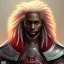 Placeholder: African male swordsman, white hair, red dreadlocks, leather armor, fantasy art, portrait, 4k