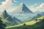 Placeholder: Nature, mountain in the horizon, ghibli style