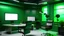 Placeholder: A virtual sports studio with green chroma, suitable for montage photography, a closed office at the bottom for interviews, with two chairs behind the desk.