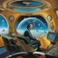 Placeholder: a surreal scene unravels aboard the starship. Dali, with his iconic mustache twisted in a way that defies logic, sits in the captain's chair, his gaze fixed on the terminal before him. The colors of the room seem to shift and warp, mirroring the artist's unique style. Time itself appears to bend around him as he delves into the intricacies of the mysterious device. With each tap of his fingers on the terminal, reality seems to ripple, revealing hidden layers of the universe. Dali's presence onb