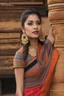 Placeholder: Aesthetic, 3D, Digitized, Hyper realistic, Surreal, Mesmeric, "Assamese Ethnic Tribal / Traditional Woven Women Attire" & Textile (Handloom) Industry themed Mekhela Chador (The bottom half of this distinct dress is called the 'Mekhela ', a round fit used waist downwards over a petticoat) designs, **Featured Designs:** The Girl Next Door - A friendly face advocating mekhela sador as eco-conscious, everyday wear. Her rustic vibe blends new and old. **Appearance:** Fictional female models endorsing