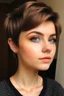 Placeholder: A very pretty girl looking to the side and wearing sharp eyeliner with short hair