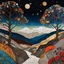 Placeholder: Colourful, peaceful, Egon Schiele, Max Ernst, Gustav Klimt, night sky filled with galaxies and stars, rocks, trees, flowers, one-line drawing, sharp focus, 8k, deep 3d field, intricate, ornate