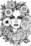 Placeholder: hyper detailed, black and white, thick line, coloring book illustration, lineart, stunningly beautiful woman in flowers