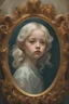 Placeholder: a little girl looking in a mirror glass, james jean aesthetic, baroque hair, inspired by Gottfried Helnwein, inquisitive. detailed expression, resembling a crown, white - blond hair, portrait of lolita, james jean and fenghua zhong, female investigator, realistic renaissance portrait