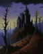 Placeholder: A dark purple Halloween themed castle painted by Caspar David Friedrich