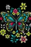 Placeholder: the cover for coloring book ,Easy Patterns , butterfly with flowers ,color , black background