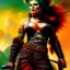 Placeholder: portrait oil on canvas, beautiful punk busty female Barbarian Warrior,green eyes, ,minimal armor,comic book cover, mystical colors,insanely detailed,realistic,intrincate detail, 16k resolution, masterpiece,Frank Frazetta,Alex Horley, Simon Bisley