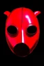 Placeholder: Create a metal mask that covers the bottom half of the face. The eye openings should be recessed and obscure the wearer’s eyes, showing them as glowing red. It should be gunmetal gray color and have symmetrical holes over the mouth area that glow slightly red. It should be worn by a rabbit and have a black hood