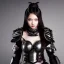 Placeholder: beautiful young asian queen with black leather studded armor, delicate black braided hair, glass eyes, highly detailed, 8k, ambient light, taylor swift