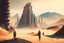 Placeholder: Modern city, people, mountains, sand, rocks