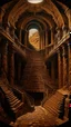 Placeholder: A brownish bronze coliseum in an underground mine designed in medieval tapestry painted by MC Escher