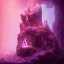 Placeholder: single pink crystal, on an altar in a foggy cave, cinematic,