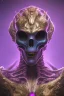 Placeholder: purple alien, cracks in the head, evil, Asian eyes, weapons, blood, 8k, finely detailed, photo realistic, Boris Vallejo style turquoise skull head gold dragon space alien rain skeleton silver helmet golden space suit space ships