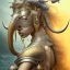 Placeholder: Sango fantasy, fantasy magic, intricate, sharp focus, illustration, highly detailed, digital painting, concept art, matte, art germ and Paul Lewin and Kehinde Wiley, masterpiece silver elephant head bronze Asian African girl nice breast Hawaiian hair turquoise golden waves