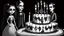 Placeholder: draw a birthday cake with logo number 23 or one candle 23 .Insanely detailed Addams Family movie still with Barbie dolls, art by tim burton