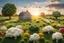 Placeholder: lifelike photography, vegetable and fruit landscape, broccoli forest, chive field, cauliflower sheep, orange sun, whipped milk clouds, raspberry flowers, cheese barn and haystack in sunshine