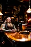 Placeholder: full body shot photography of a burly tired muscular beefy stocky viking tattoed 48 years old, lying down relaxing on a table full of glasses of beer, in irish pub, manly chest, shirtless, hairy torso, dressed wth traditional dress,, long hair, long beard, emotive eyes, big shoulders, ambient occlusions, photorealistic , aerial view