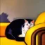 Placeholder: oil portrait of tricolor pattern Cat sleeping in a sofa by Sorolla 8k