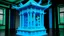 Placeholder: A cyan color lightning temple designed in German folk art painted by Andy Warhol