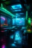 Placeholder: a look from the inside of a whimsical bioluminecent holographic furry neon restaurant, hyper realism, photo realism, realistic lighting, realistic color grading