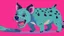 Placeholder: Cute chibi hyena dog chasing its own tail, cartoony, colorful, exaggerated, simplified, adorable