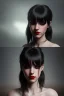 Placeholder: Vanessa Incontrada, cute, beautiful, white eyes, red lips, black hair with bangs, goth, close up portrait by Greg Rutkowski