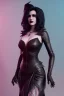 Placeholder: Morrigan Hel as evil queen in black leather gown, cleavage, angry, unreal 5, octane render,cinema4d, dynamic lighting, dramatic lighting, 4k, redshift render, highly detailed, hyper realistic