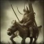 Placeholder: an old viking sitting on a zombie horse, scary, steam punk, realistic, made in octane, cinematic, ultra-realistic, extremely detailed octane rendering, 8K, VRAY Super Real ar 2:3, dof photorealistic futuristic 50mm lens hard lighting dark gray tintype photograph, realistic lighting, sepia color