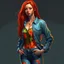 Placeholder: pretty girl, young adult, ginger, conventionally attractive, colourful clothes, realism, jeans, sexy, curvy