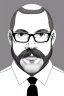 Placeholder: black and white,real estate agent,bald white male with bushy grey beard,55 years old,metal wire frame glasses,, necktie,portly,detailed drawing,white background