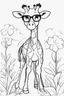 Placeholder: Outline art for cute coloring pages with giraffe with glasses, full body, white background, sketch style, only use outline, clean line art, no shadows and clear and well outlined.