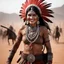 Placeholder: the Painted Indian smiles, ready to fight, in dust, rust and blood, her body is covered with throwing daggers belts