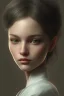 Placeholder: upper body portrait of a young girl from final fantasy live action, with short black hair and green eyes in a tan trenchcoat over a white shirt, award winning, masterpiece digital painting by greg rutkowski, alex grey, artstation, 4k wallpaper