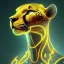 Placeholder: A beautiful portrait of a cyborg cheetah yellow neon color scheme, high key lighting, volumetric light high details psychedelic background