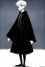 Placeholder: pallid 7 year old boy genie, necromancer, friendly,wearing black robes, with the lower body of a genie instead of legs, in the style of Harry Clarke