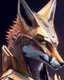 Placeholder: 3D Portrait of a cyborg fox in natural colours wearing futuristic face armor in realistic fantasy full body