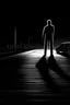 Placeholder: stickman figure walking in a dark street night time while being watched by tall dark figure