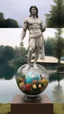 Placeholder: a planet with trees plants giant David statue everything made out of crystal jar