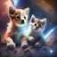 Placeholder: A kitten and puppy in space